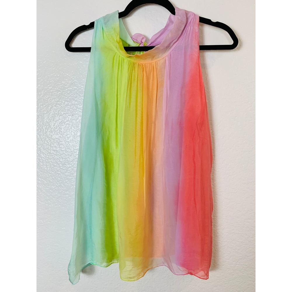 Belle France Silk Blend Top Women Medium Rainbow Ombre Italy Tie Back Sleeveless